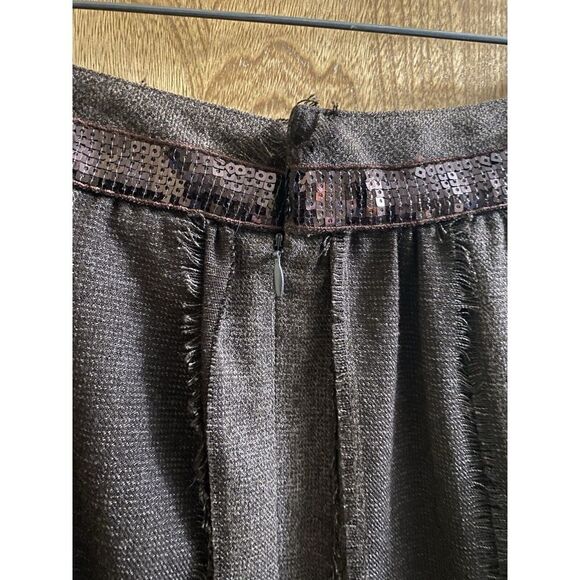 DOROTHEE BIS SKIRT BROWN W/SEQUIN BAND PLEATS DOWN W/TORN FRINGE SIZE 10 **READ - Picture 9 of 11